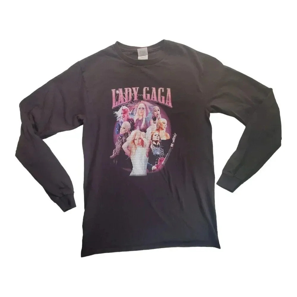 Lady Gaga Graphic Long Sleeve T Shirt Black Adult Small
